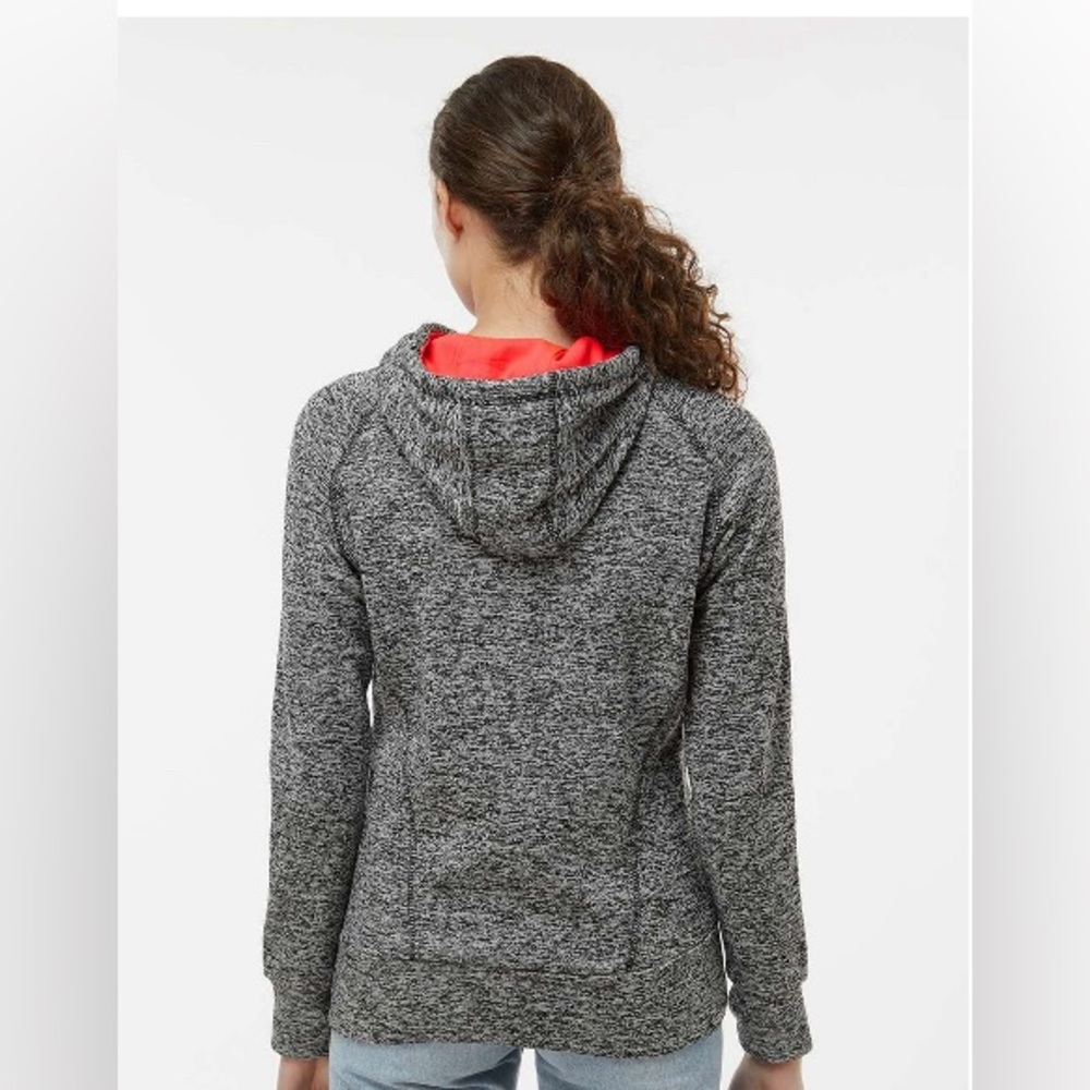 J. America Ladies' Cosmic Poly Contrast Hooded Pullover Sweatshirt Gray Sz M